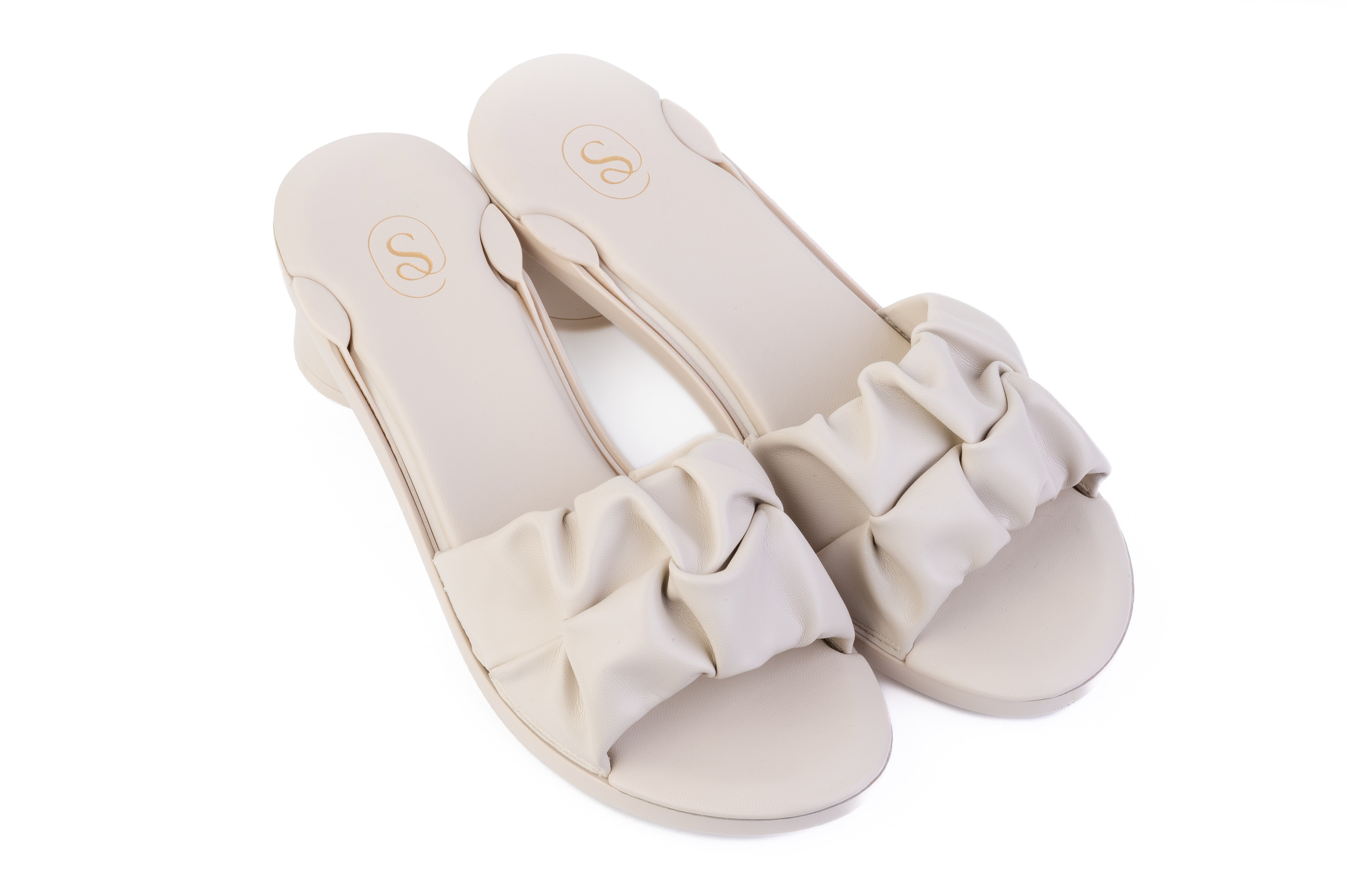 Lorin Ruched Bow sandal top in Beige — interchangeable design