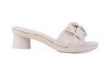 Beige Lorin Ruched Bow sandal top — swappable strap design