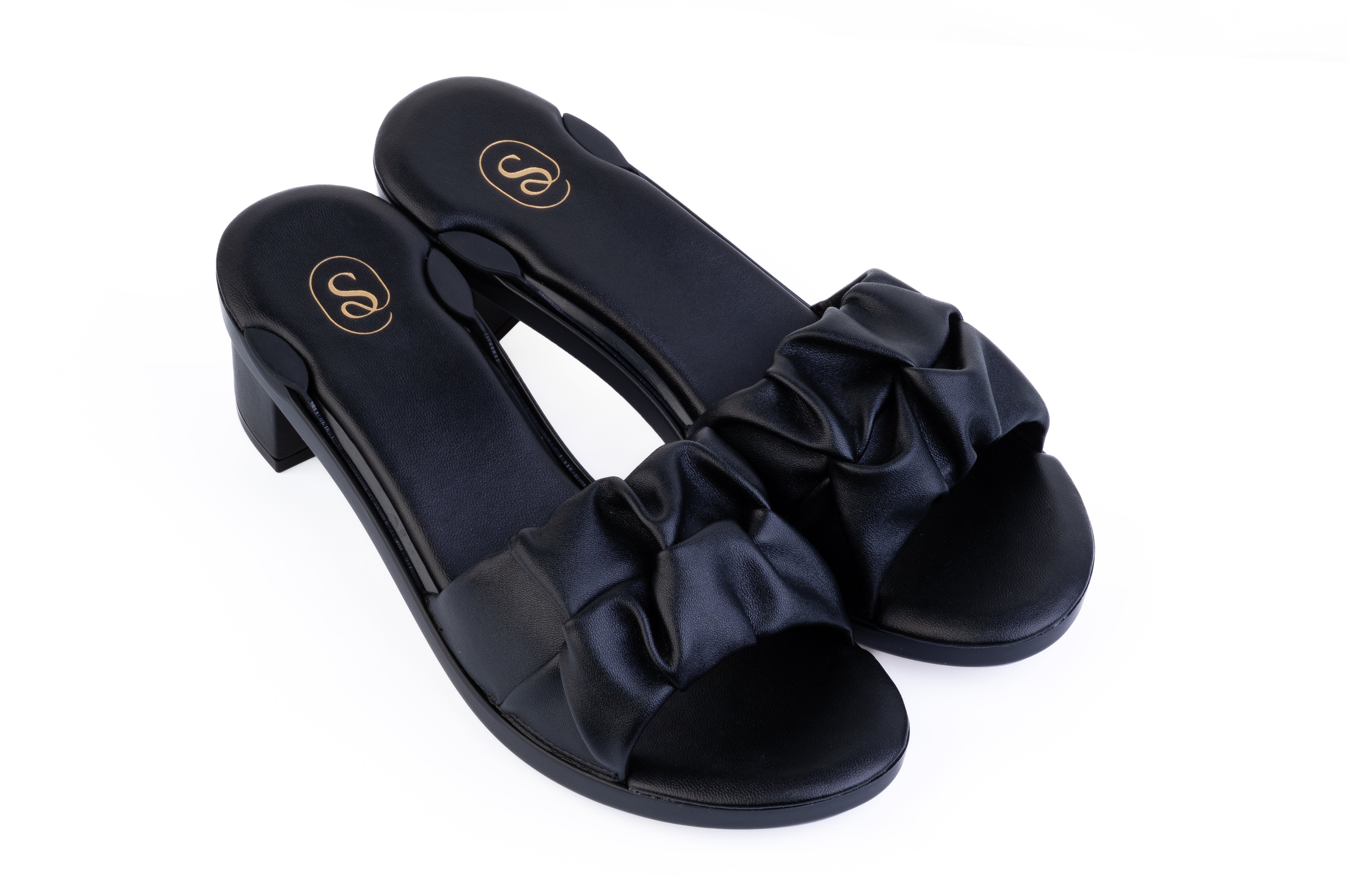 Beige Lorin Ruched Bow sandal top — swappable strap design