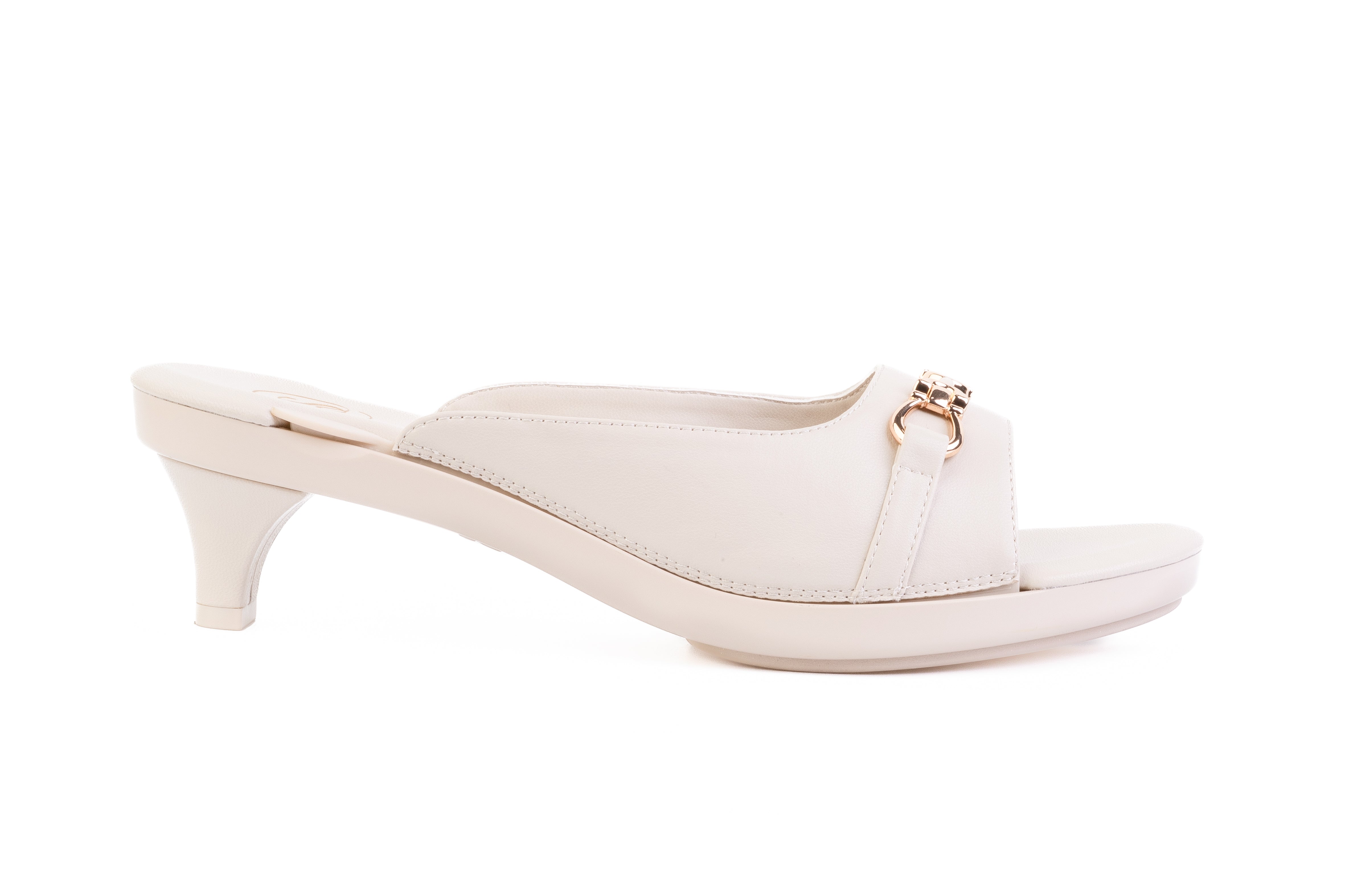 Beige Lux Metallic Slide sandal top — swappable strap design