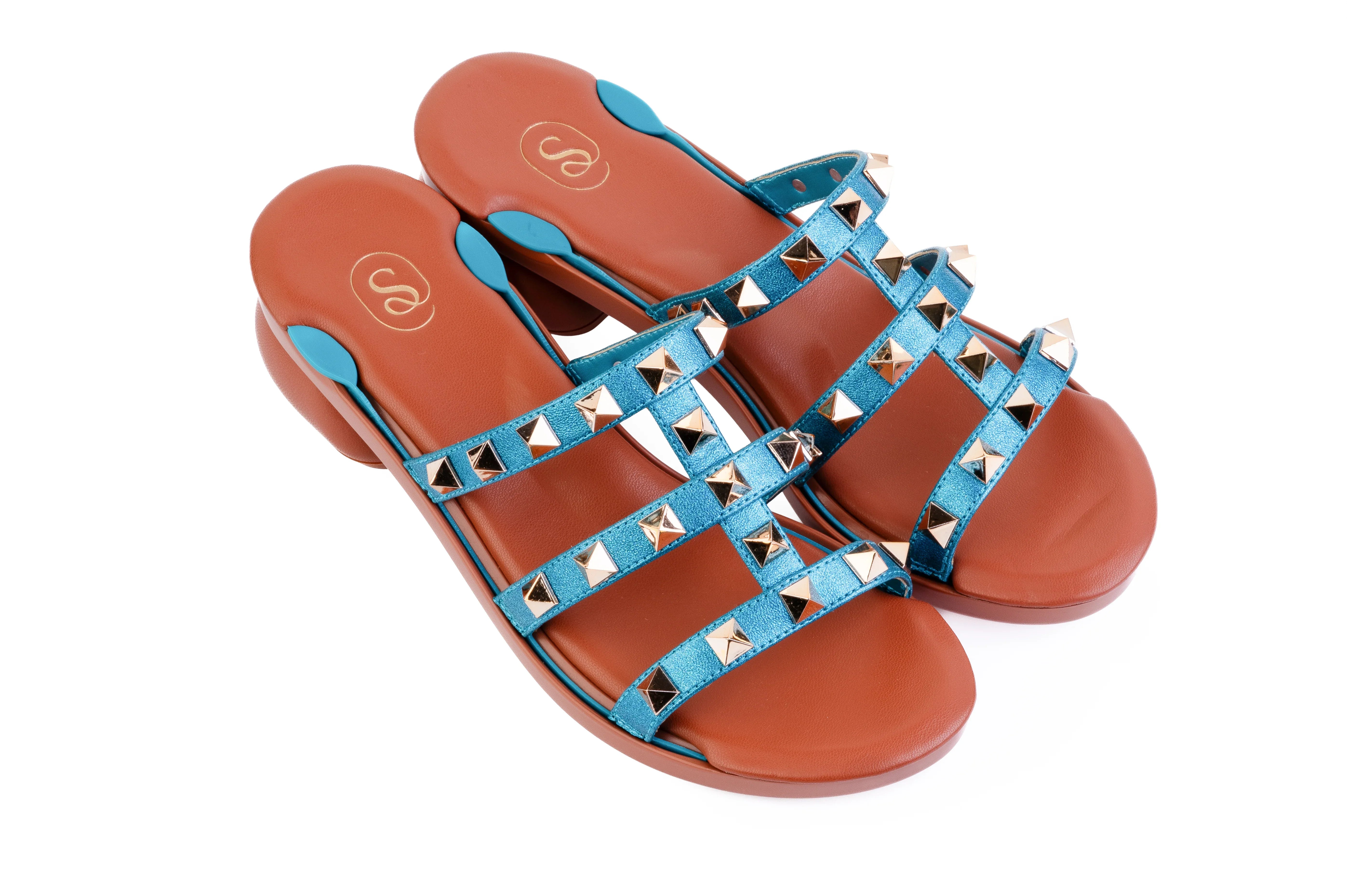 Silver Tiva Studded sandal top — swappable strap design
